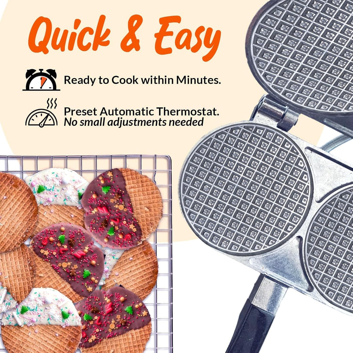 C Palmer Wafflera Belga Doble, Hierro de Aluminio, USA