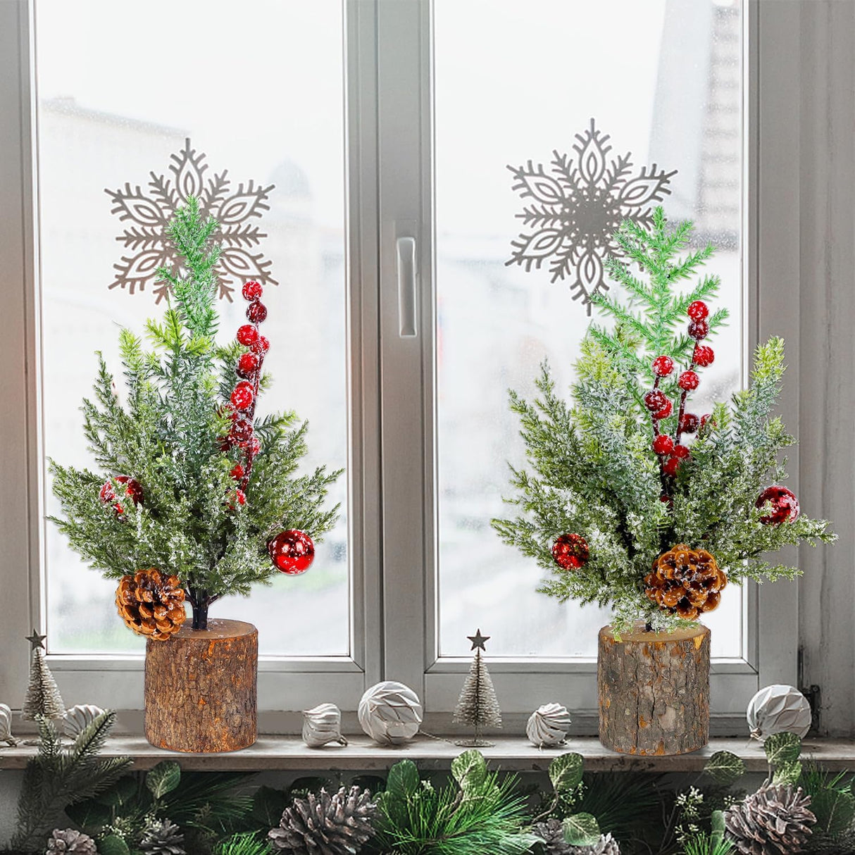 Decoraciones de Mesa Navidad Blissun, 2 Árboles Artificiales