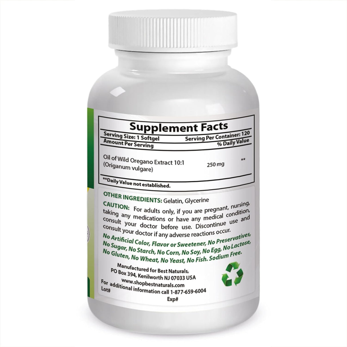 Aceite de Orégano 250 Mg Softgels, 120 unidades