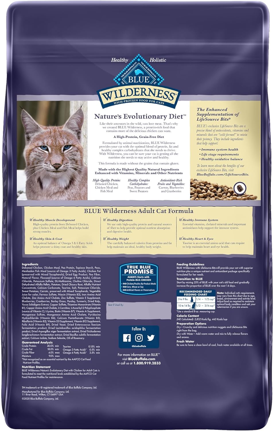 Blue Buffalo Wilderness - Alimento seco natural para gatos adultos, alto en proteínas, pollo, 9.5 libras