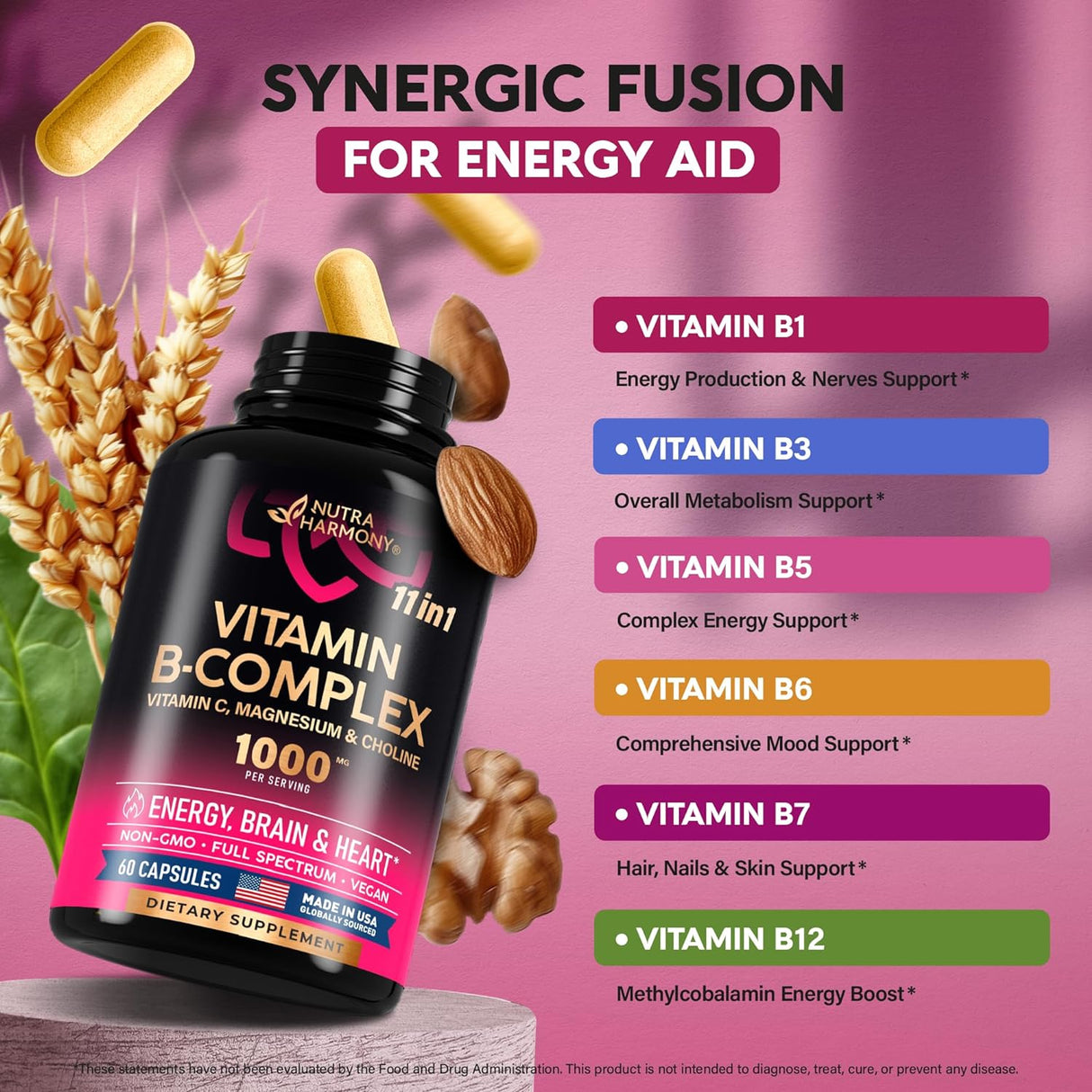 Suplemento Complejo de vitamina B – Complejo B 11 B1, B2, B3