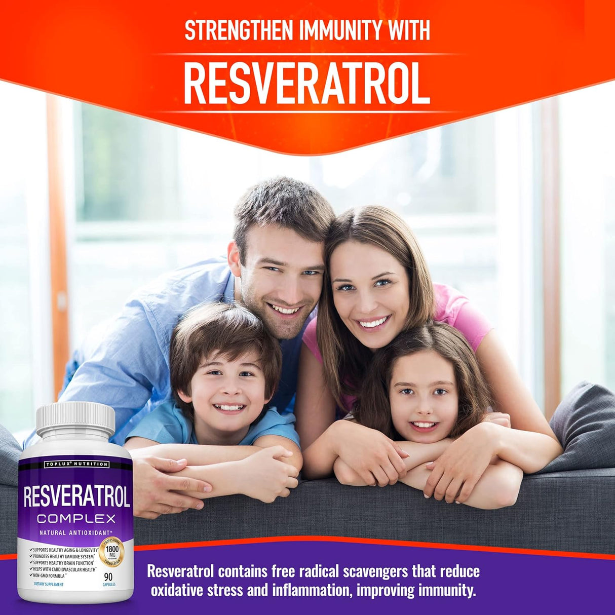 Suplemento de resveratrol 1800 mg Complejo antioxidante 90u
