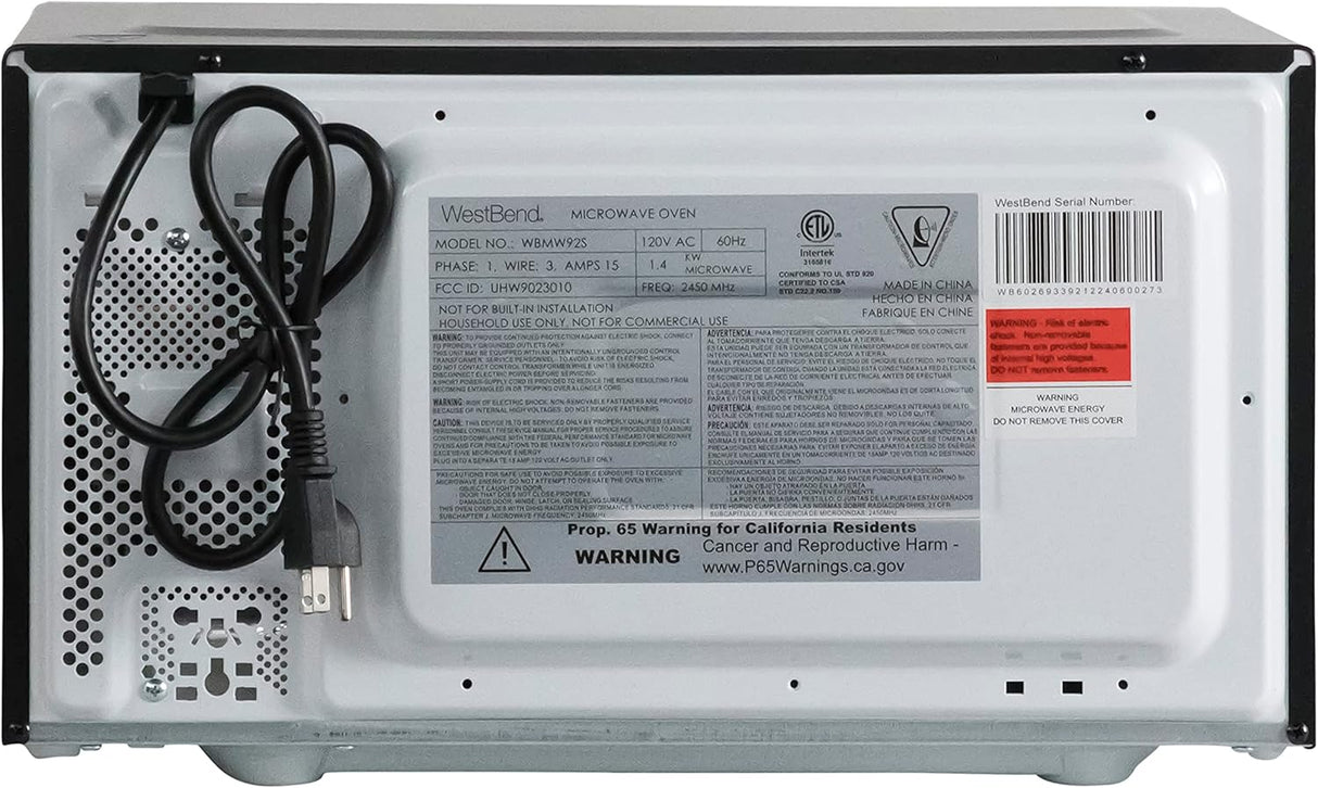 Microondas West Bend WBMW92S 900W, 6 ajustes, panel electrónico