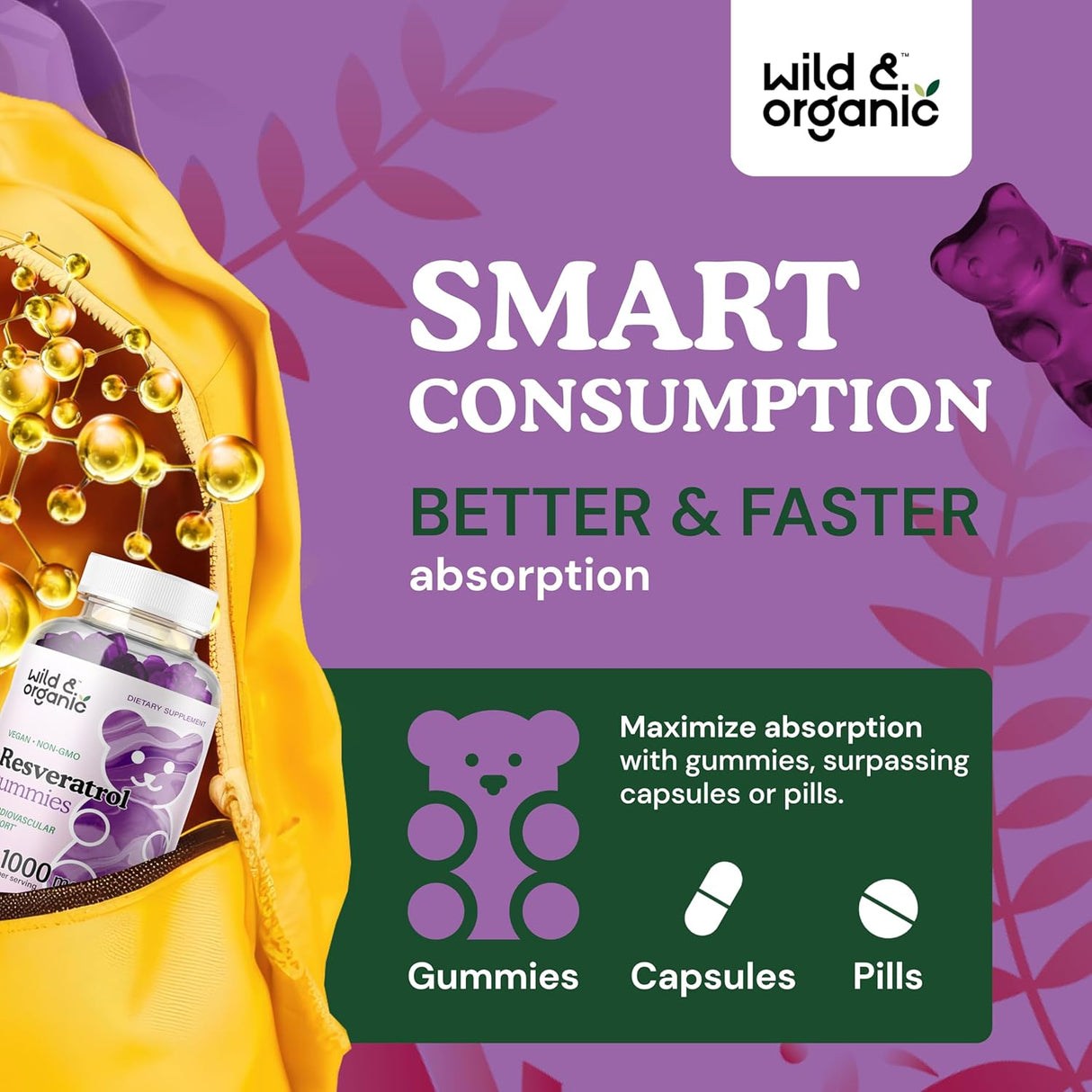 Suplemento Wild & Organic Gomitas de resveratrol 1000 mg 60