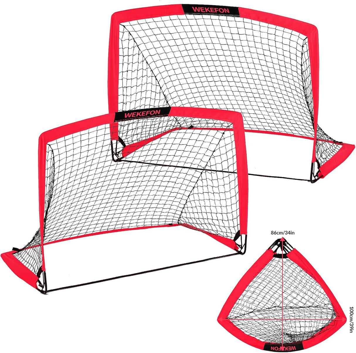 Juego de 2 redes de fútbol portátiles plegables, con bolso