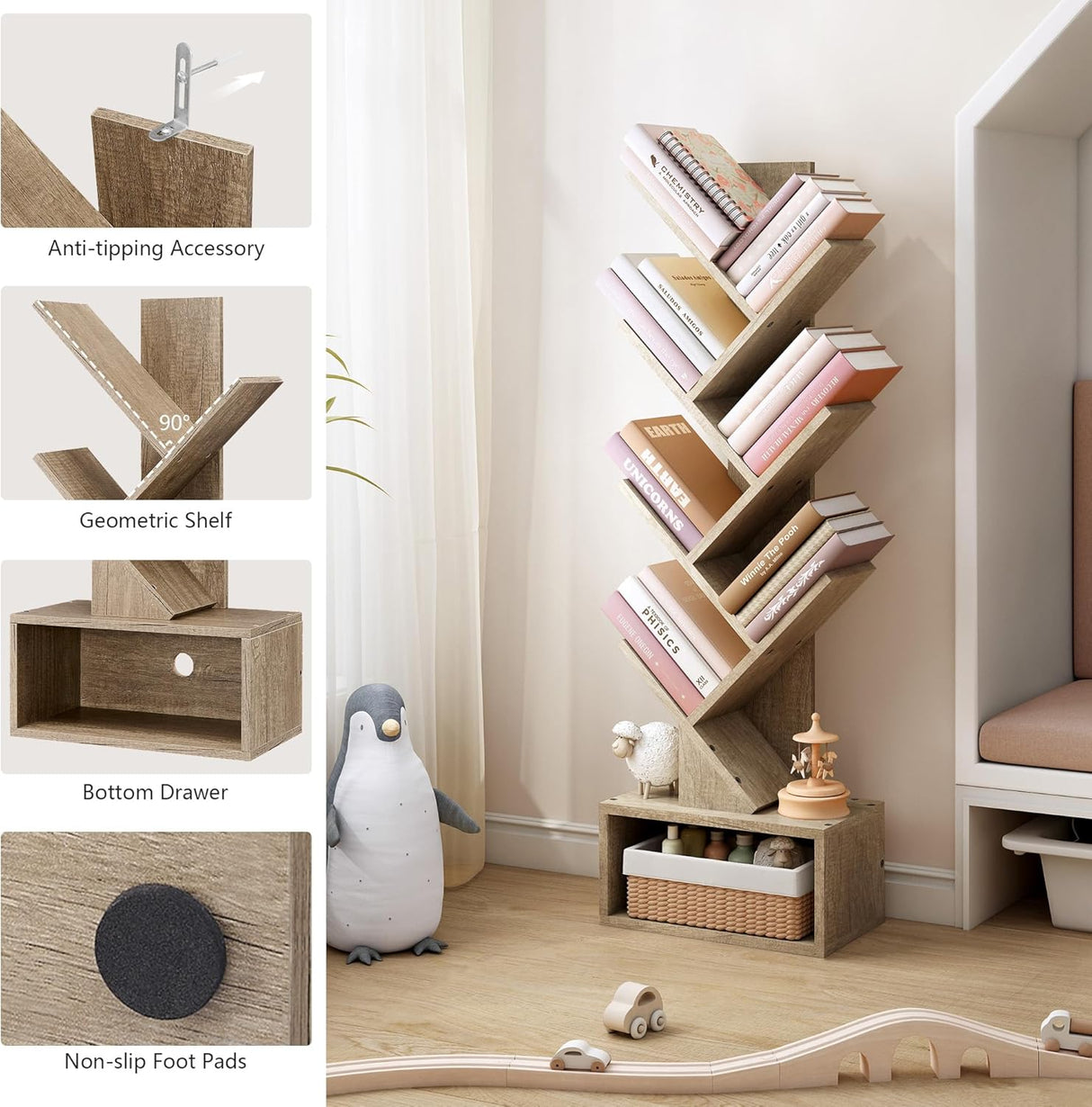 Estantería de 6 Niveles Hoctieon con Cajón, Librero Alto