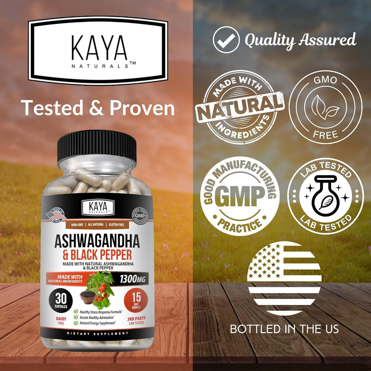 Suplemento Adaptógeno Kaya Naturals Ashwagandha 1300mg