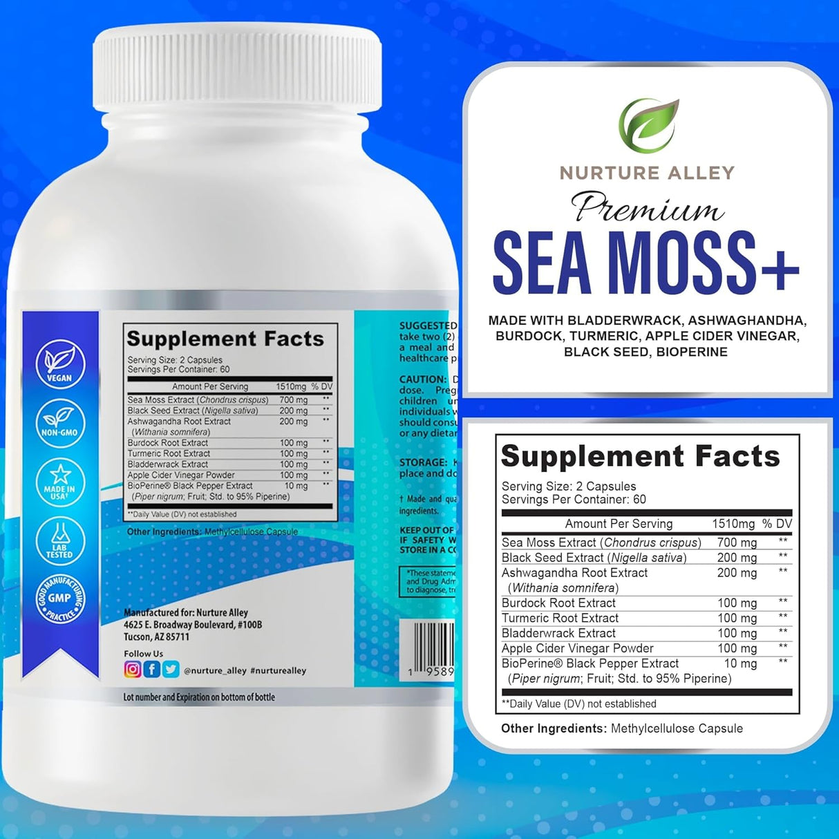 Complejo 8 en 1 de superalimentos: Sea Moss, Black Seed, Ashwagandha