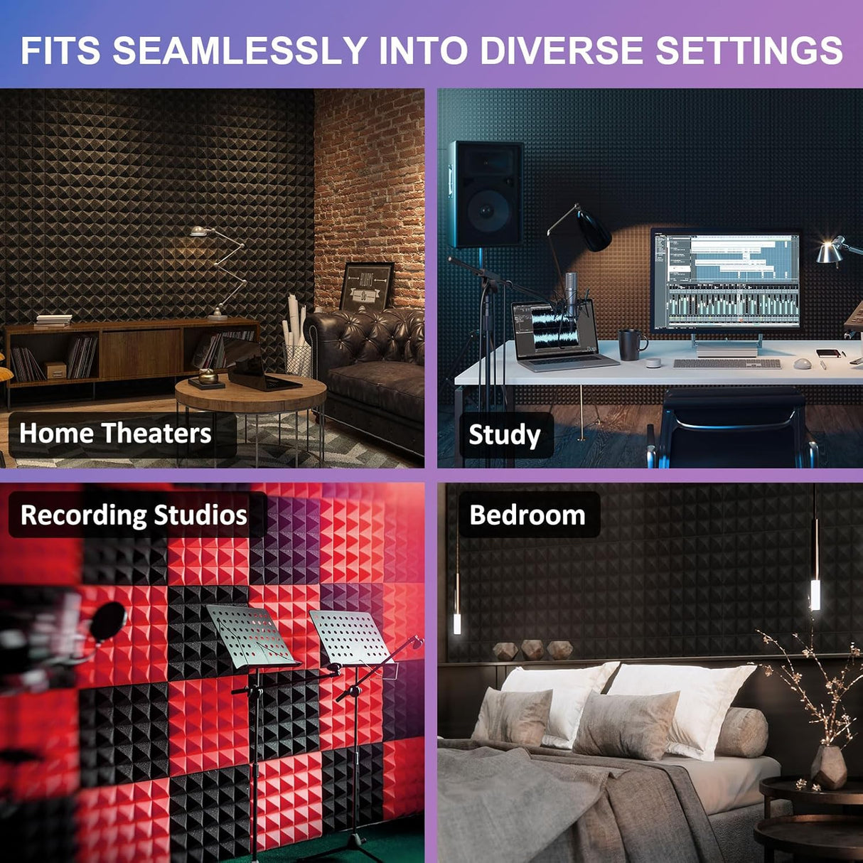 Paneles Acústicos JBER, 24 Pack 2 X 12 X 12, Fonoabsorbentes