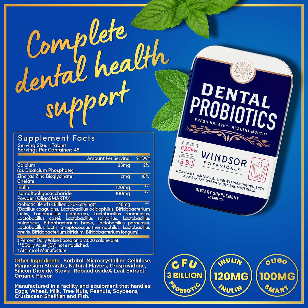 Probióticos Dentales 3BN CFU Lactobacillus Tablets Travel