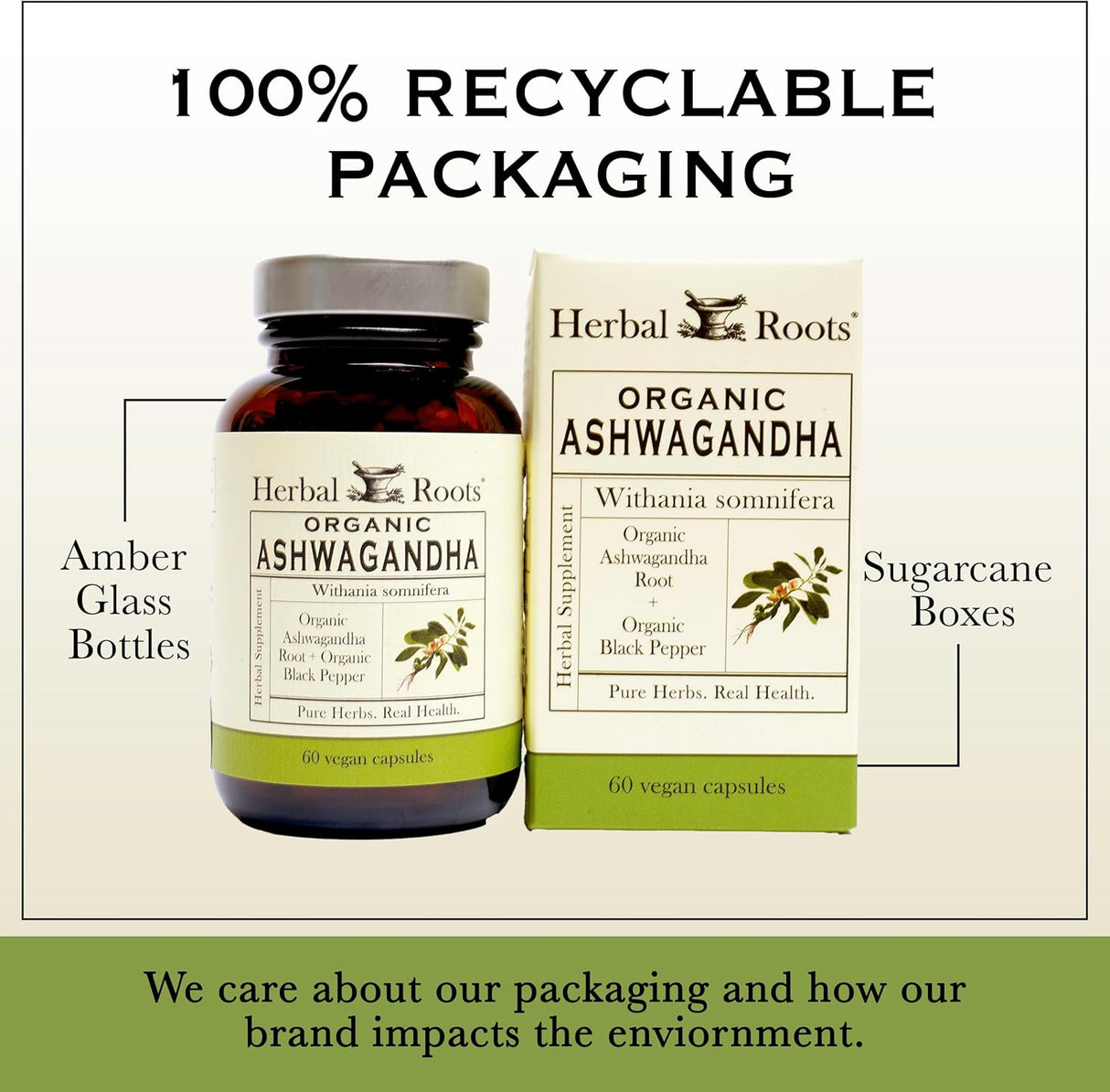Cápsulas de Ashwagandha Herbal Roots | Fuerza Extra | 60 Veganas