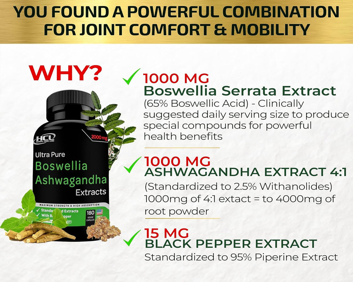 Cápsulas Extracto Boswellia y Ashwagandha Orgánica 2000 mg