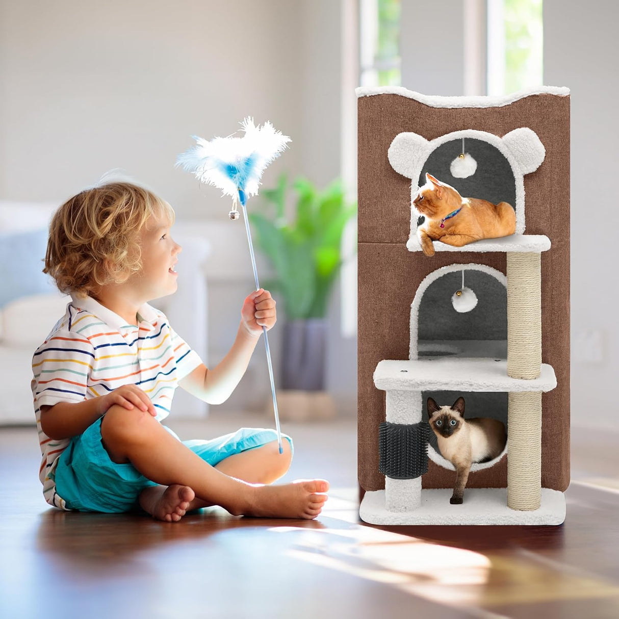 Casa para Gatos YIATHOME, 3 Niveles, Rascador y Cubo de Juego