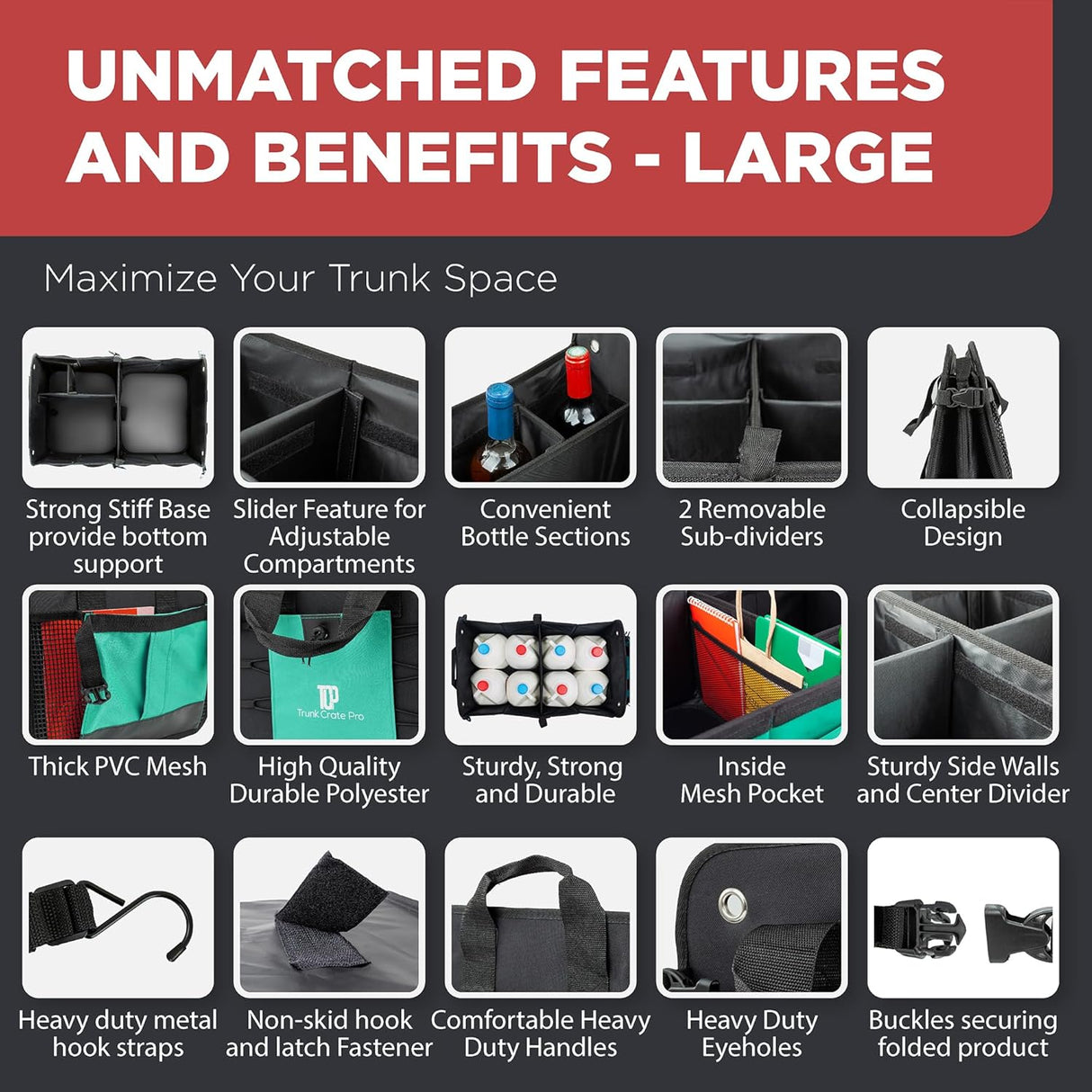Organizador de maletero TRUNKCRATEPRO, grande y colapsable