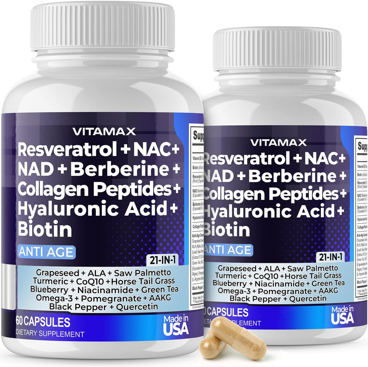 Suplemento Resveratrol NAD+ Berberina ácido hialurónico