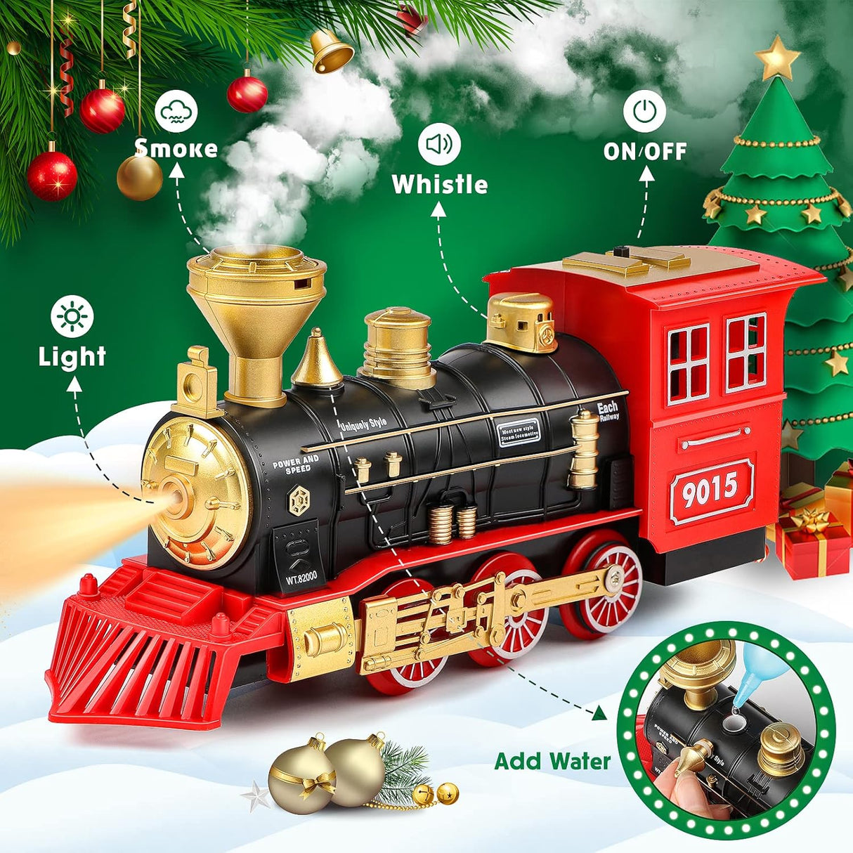 tren eléctrico con humo, luces y sonido