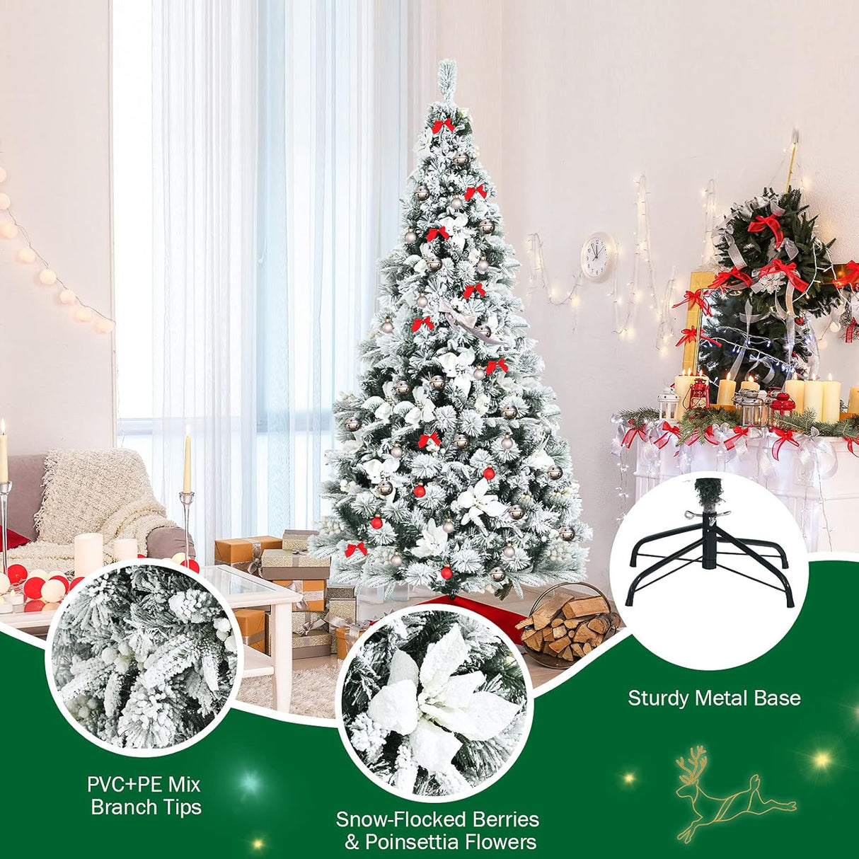 Árbol de Navidad Artificial Goplus 6FT con Decoración y Soporte