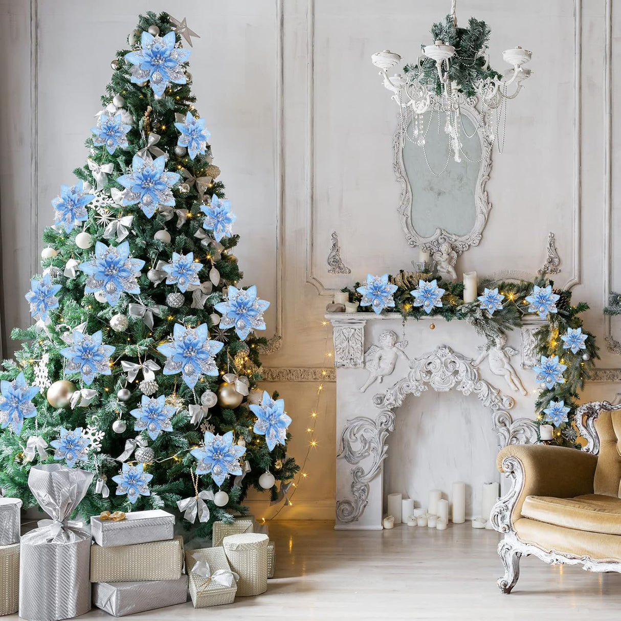 Flores Poinsettia Artificiales 36 Pcs - Decoración Navideña