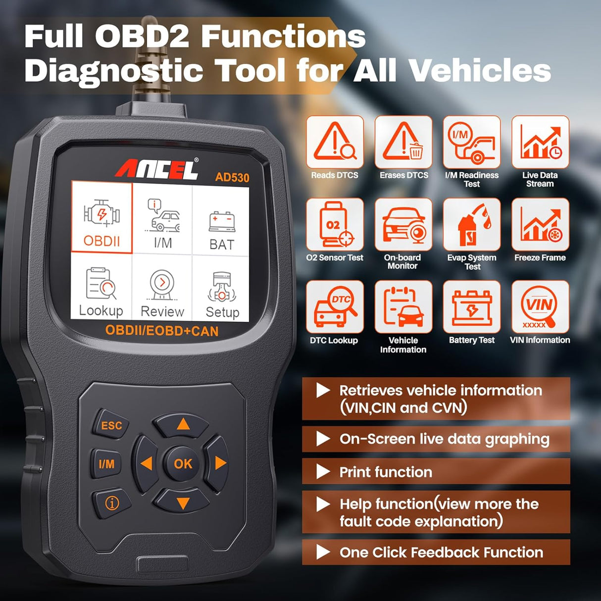 Escáner de diagnóstico OBD2 para automóvil AD530 ANCEL