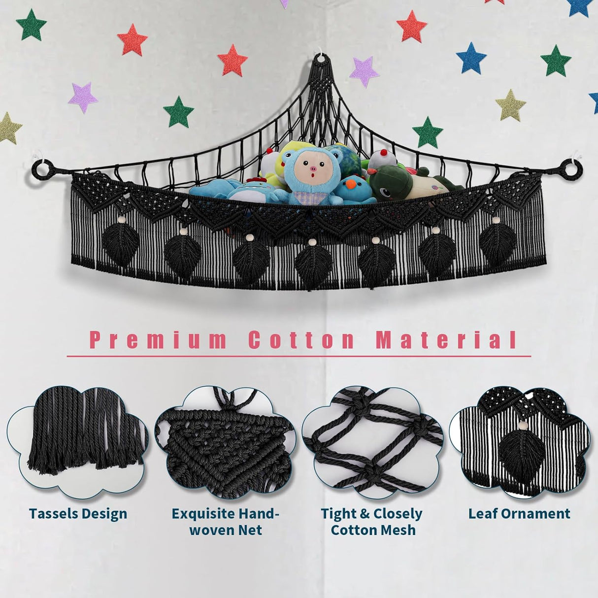 Hamaca de Almacenamiento para Peluches, Jumbo Boho Leaf, 56