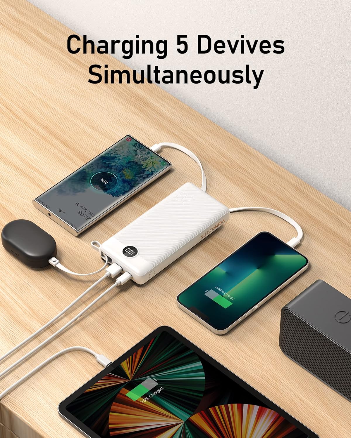 Cargador portátil con cables integradosde gran capacidad