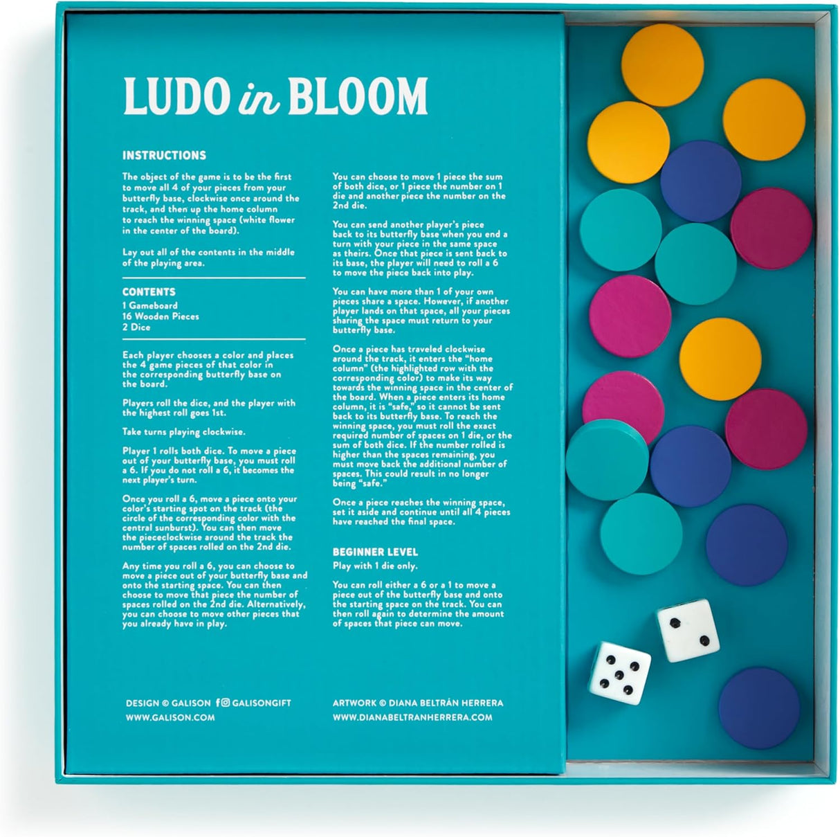 Juego de Ludo Floral Galison para 2-4 Jugadores en Familia
