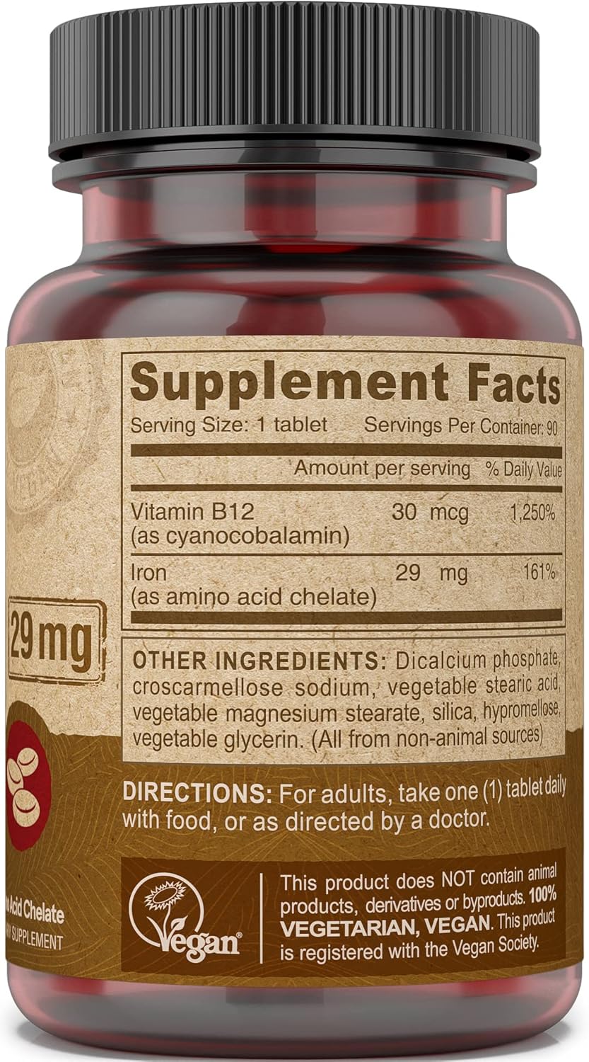 Deva Nutrition Iron Vegano 29 mg B-12 Fuerte 90 Tabletas