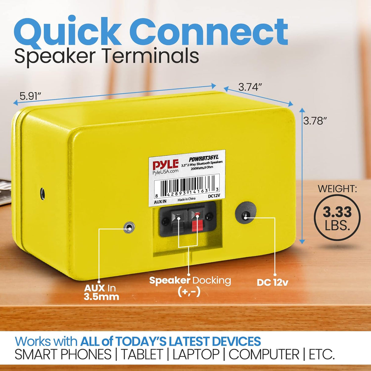 Parlantes Portátiles Bluetooth PYLE-HOME PDWRBT36YL