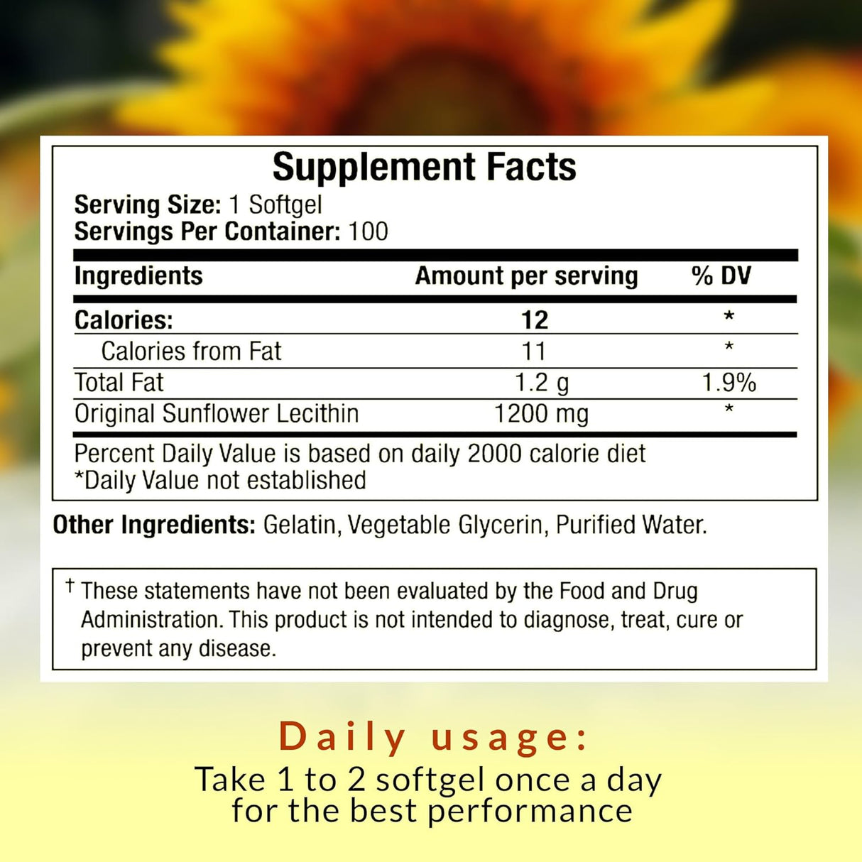 Suplemento Cápsulas blandas de lecitina de girasol 100 und