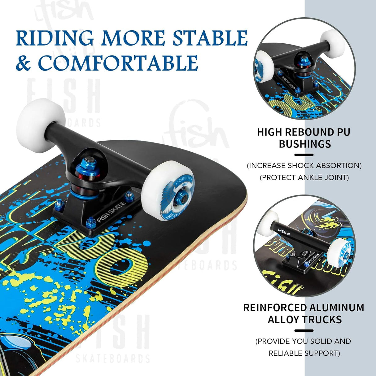 Skateboard Completo 31"x8", 7 Capas, Doble Kick, Cruiser