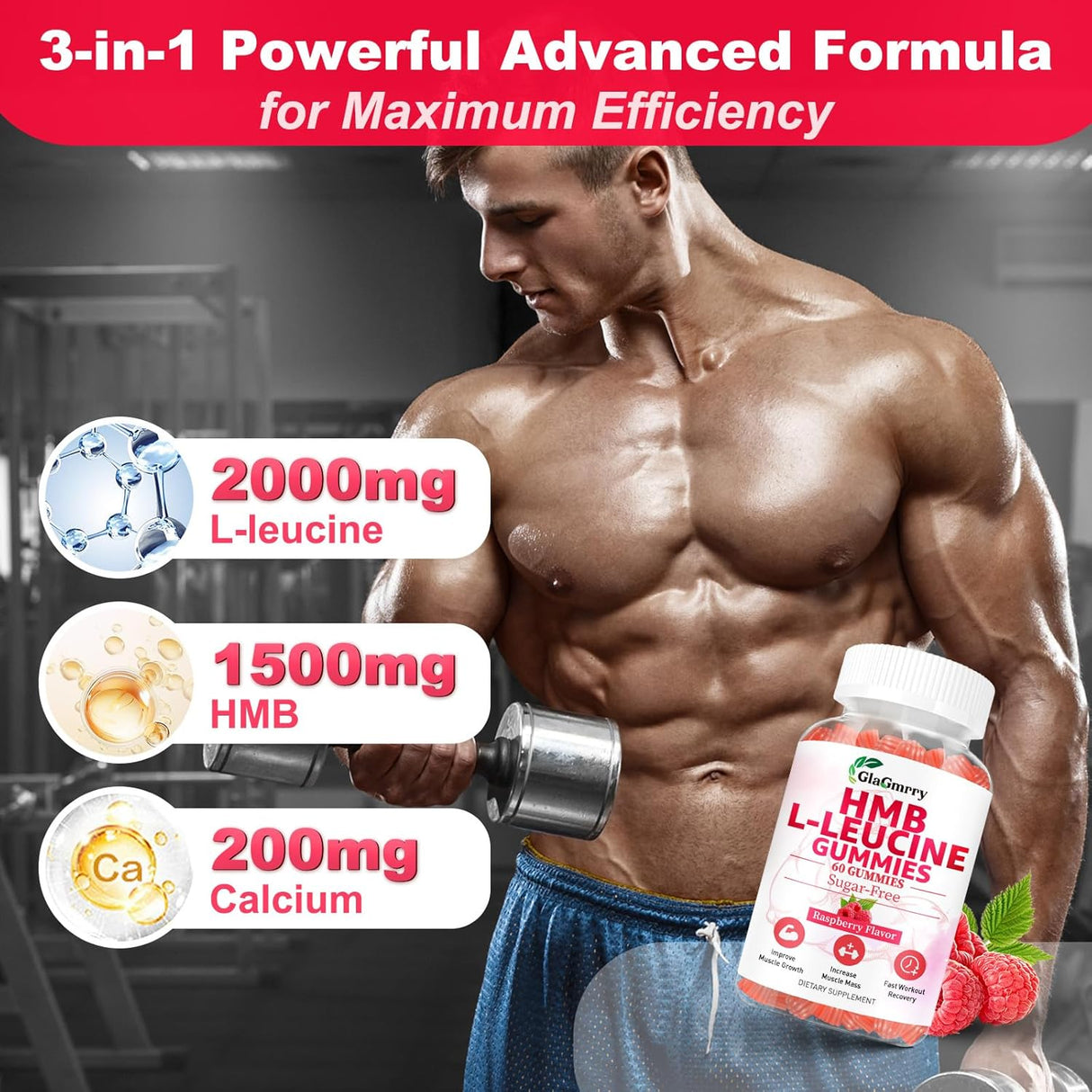 HMBLeucine Gummies, 3500mg, Muscular Recovery, Vegan, 60u