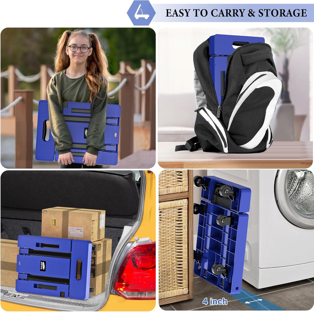 Carretilla Plegable SOYO, 500lbs, 6 Ruedas, 2 Cuerdas Elásticas