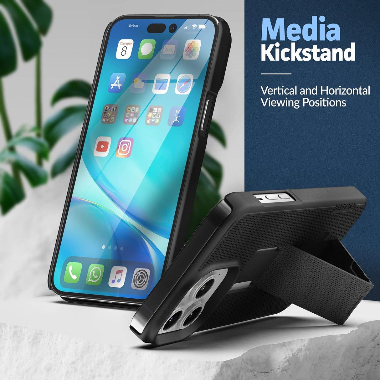 Encased DuraClip - Funda diseñada para iPhone 14 PRO con clip para cinturón y soporte (negro mate)