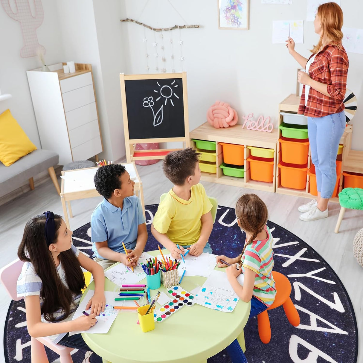 Alfombra Redonda Kids LIVEBOX, ABC, Lavable, 71 Modelo Galaxia