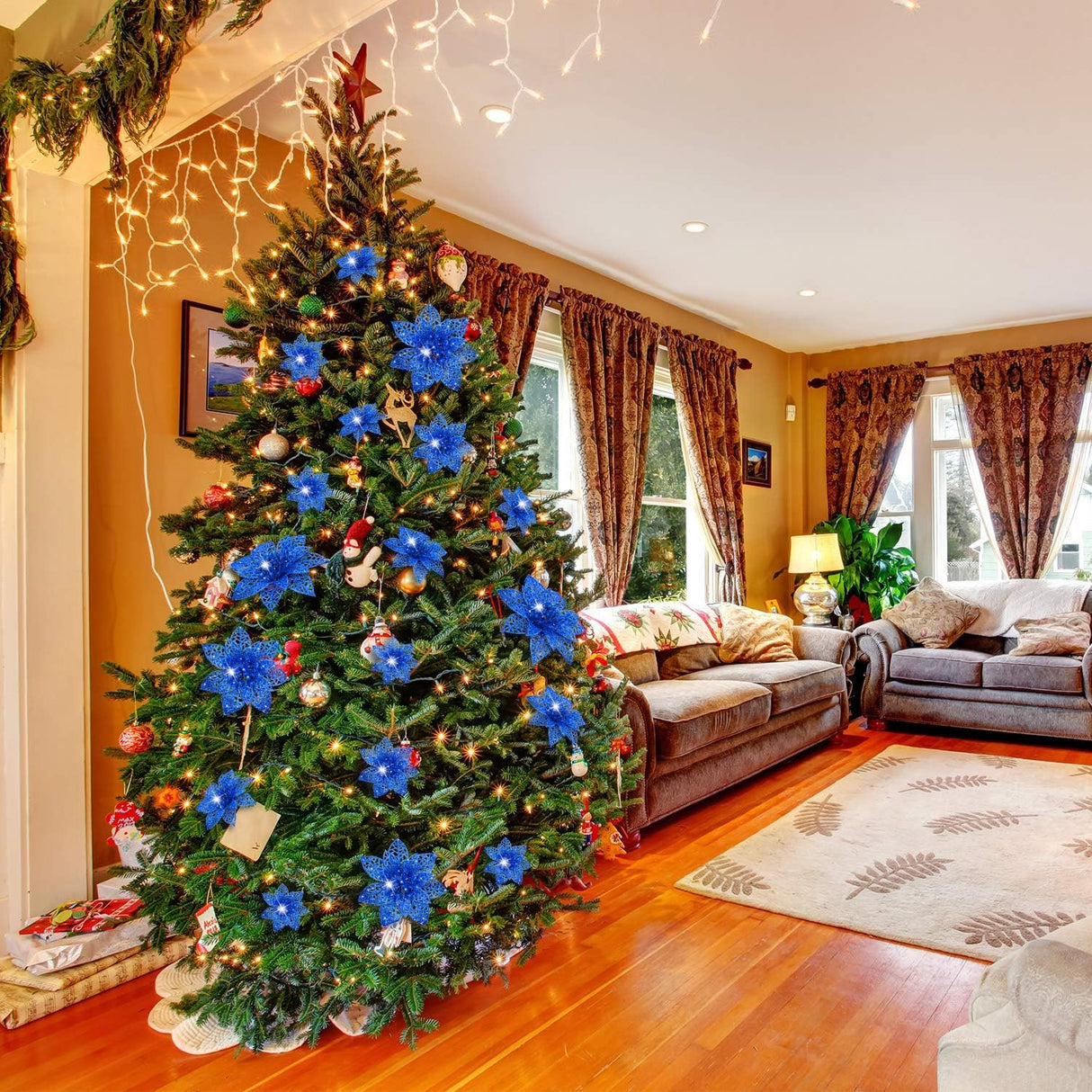 Adornos Artificiales Poinsettia WILLBOND, 36 Piezas Brillantes