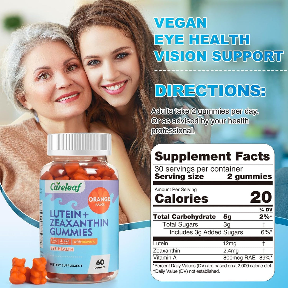 Gomitas Veganas de Luteína 12mg con Zeaxantina, A, para Ojos