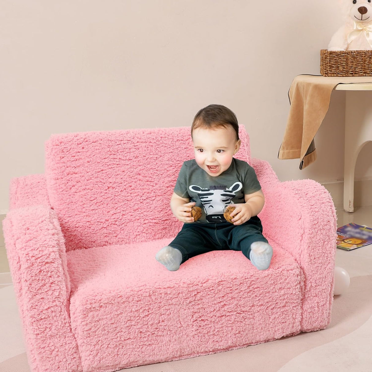 Silla infantil convertible en cama para niños pequeños, Rosa