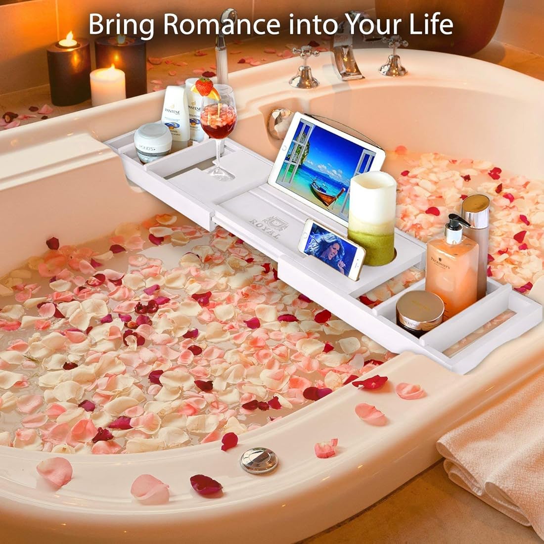 Bandeja de carrito de bañera de bambú soporte para vino