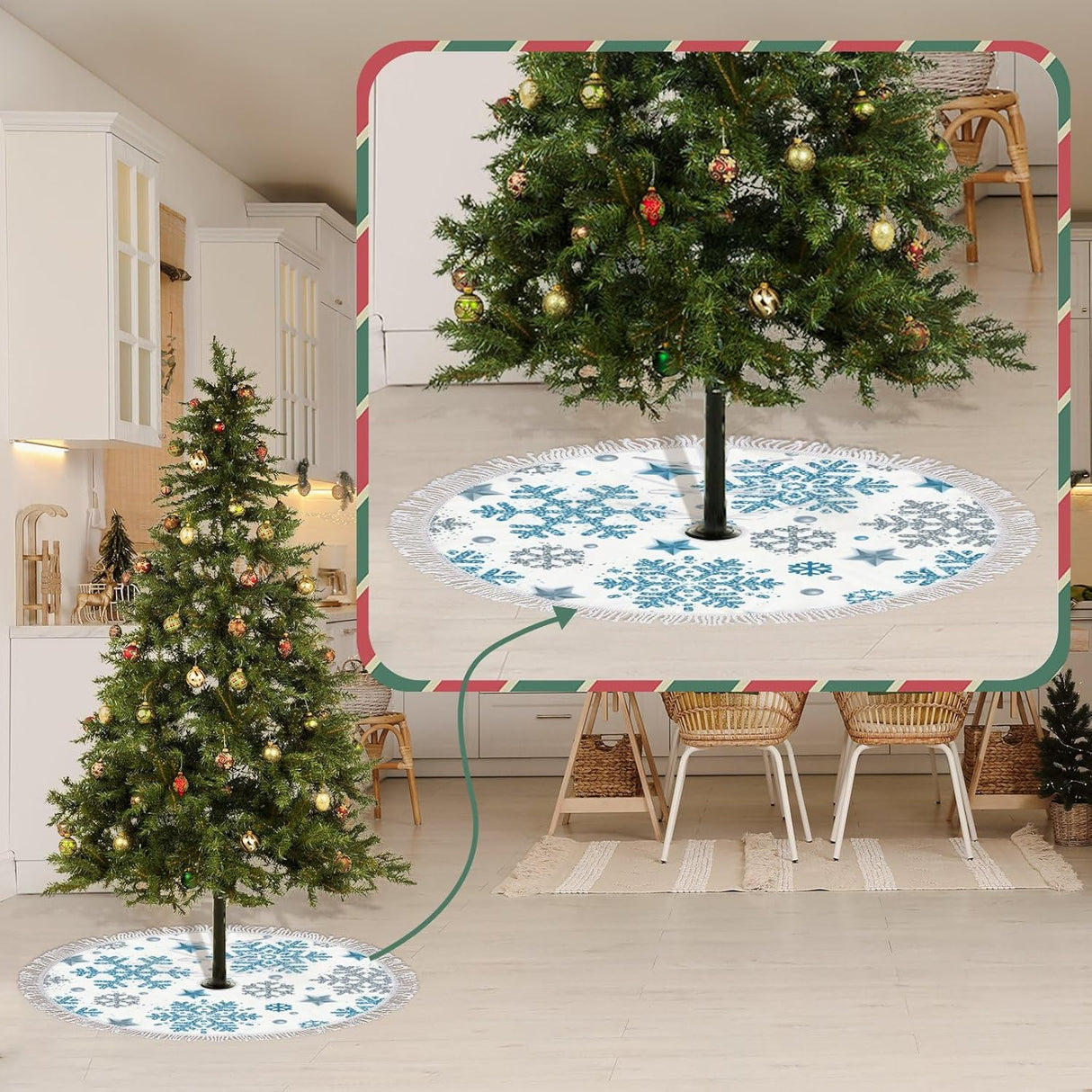 Faldón de árbol de Navidad 30 con copos de nieve, decorativo