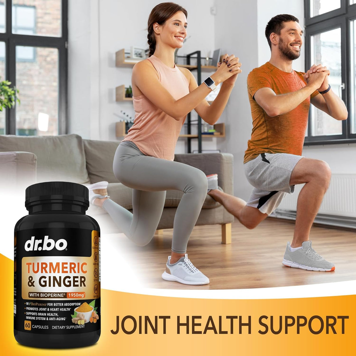 Suplemento de Cúrcuma Jengibre BioPerine para Articulaciones