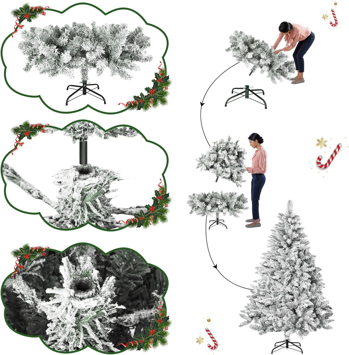 Árbol de Navidad Artificial 6FT, Premium, 1000+ Ramas de Nieve