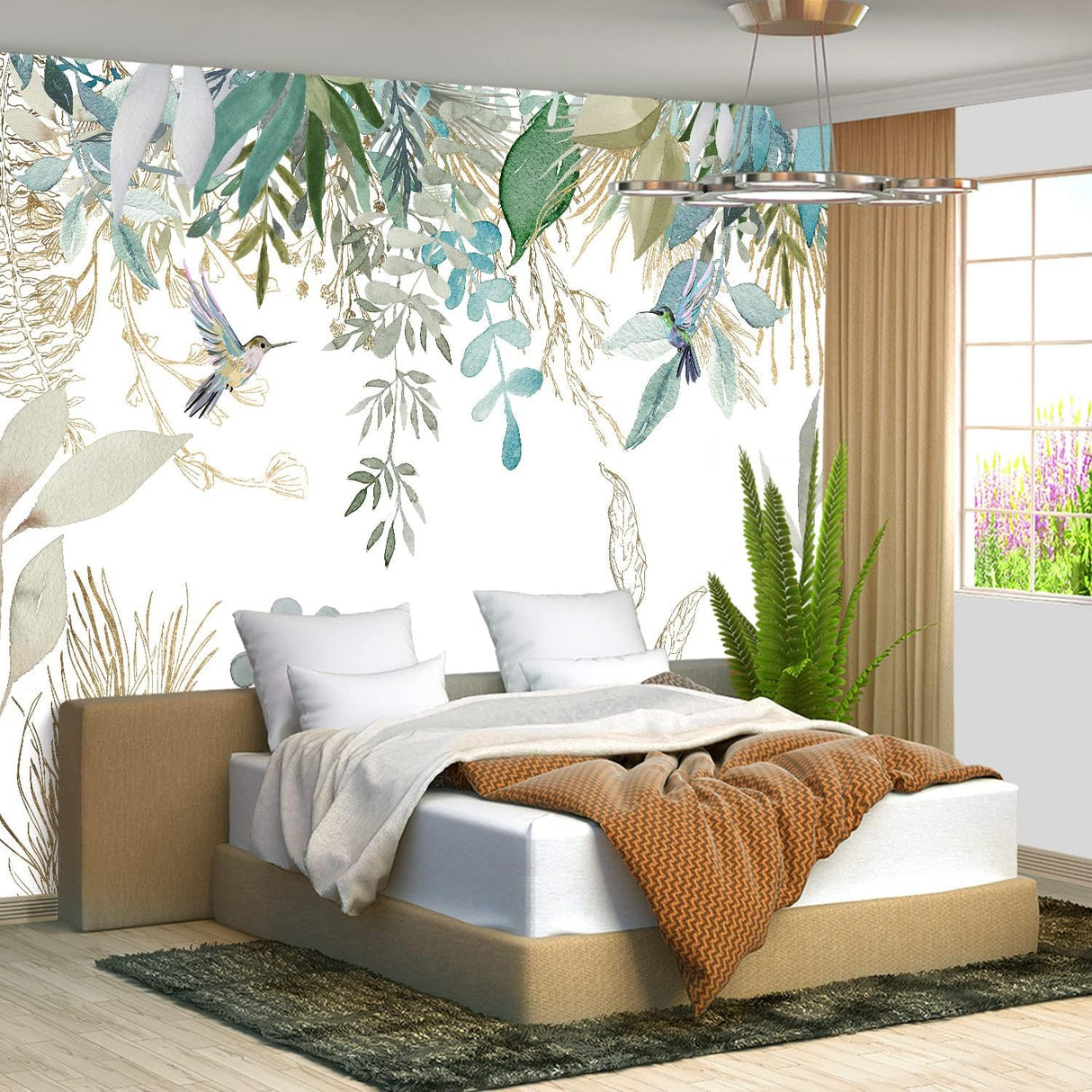 Fightal - Papel pintado de hojas botánicas tropicales, mural de pared con plantas verdes para sala de estar y dormitorio (papel tapiz para pared de habitacion) 108 x 75 pulgadas (no despegar ni pegar)