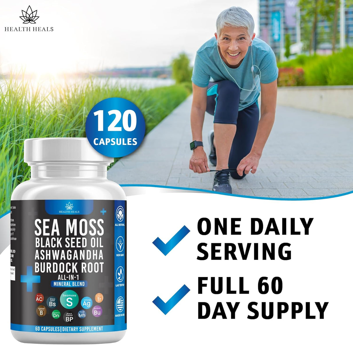 Aceite de semilla de alga marina, with ashwagandha y burdock, 120 cápsulas