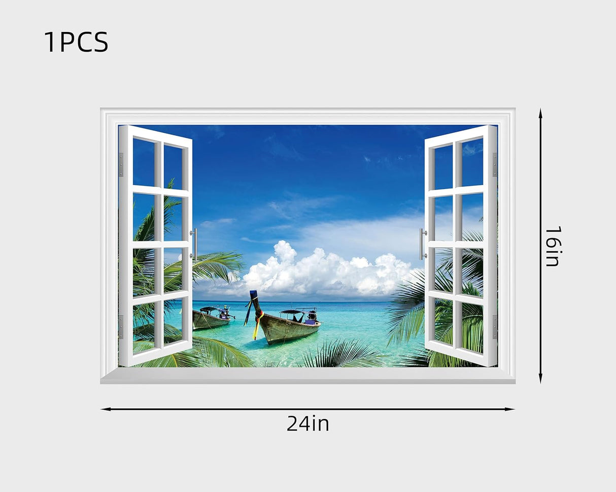 Adhesivo de pared falso para ventana, diseño de barcos.