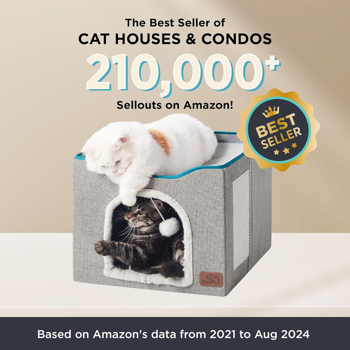 Cueva para Gatos Bedsure, con Bola y Rascador, 16.5x16.5x13