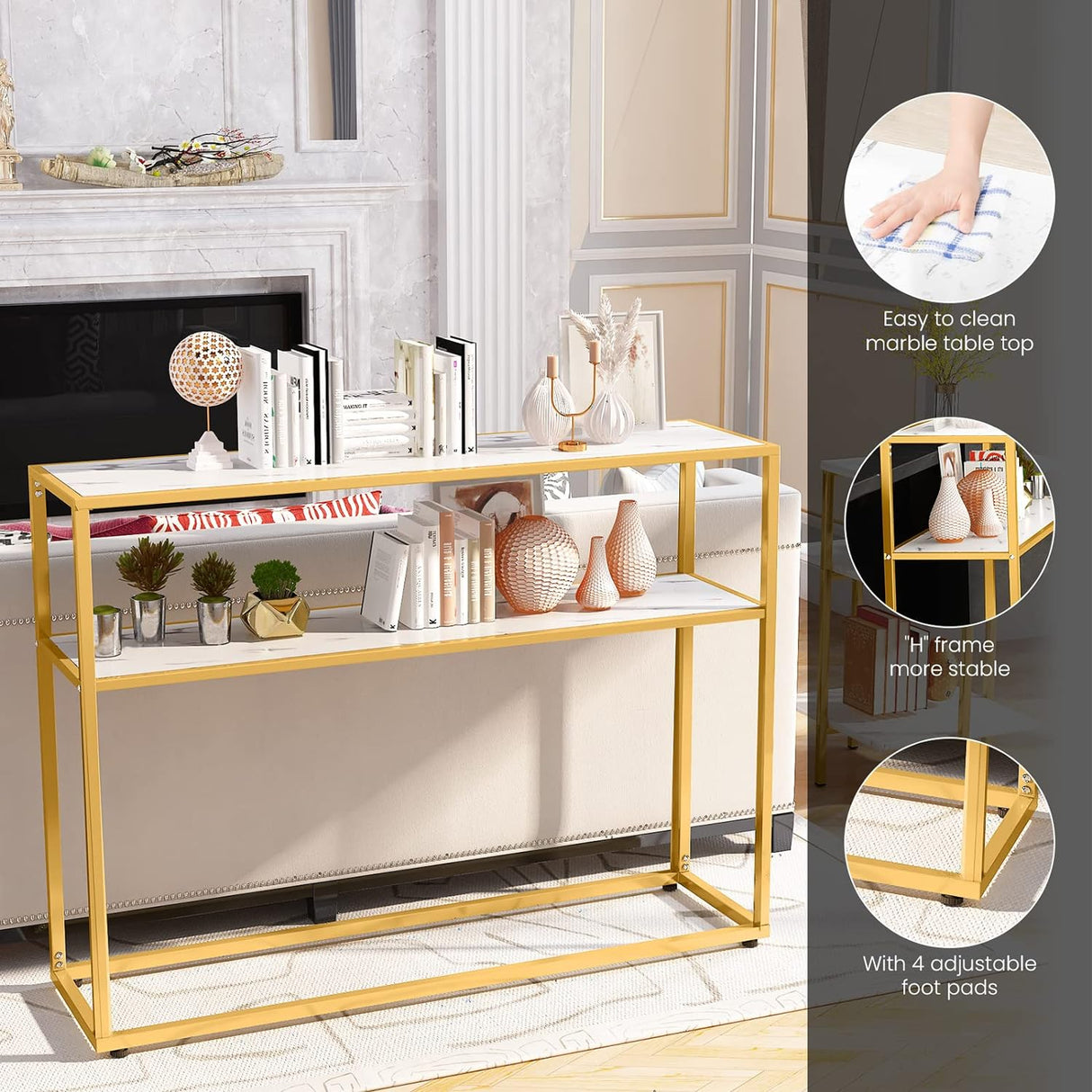 Juego de Mesas con Mármol y Marco Metálico para Sala y Oficina