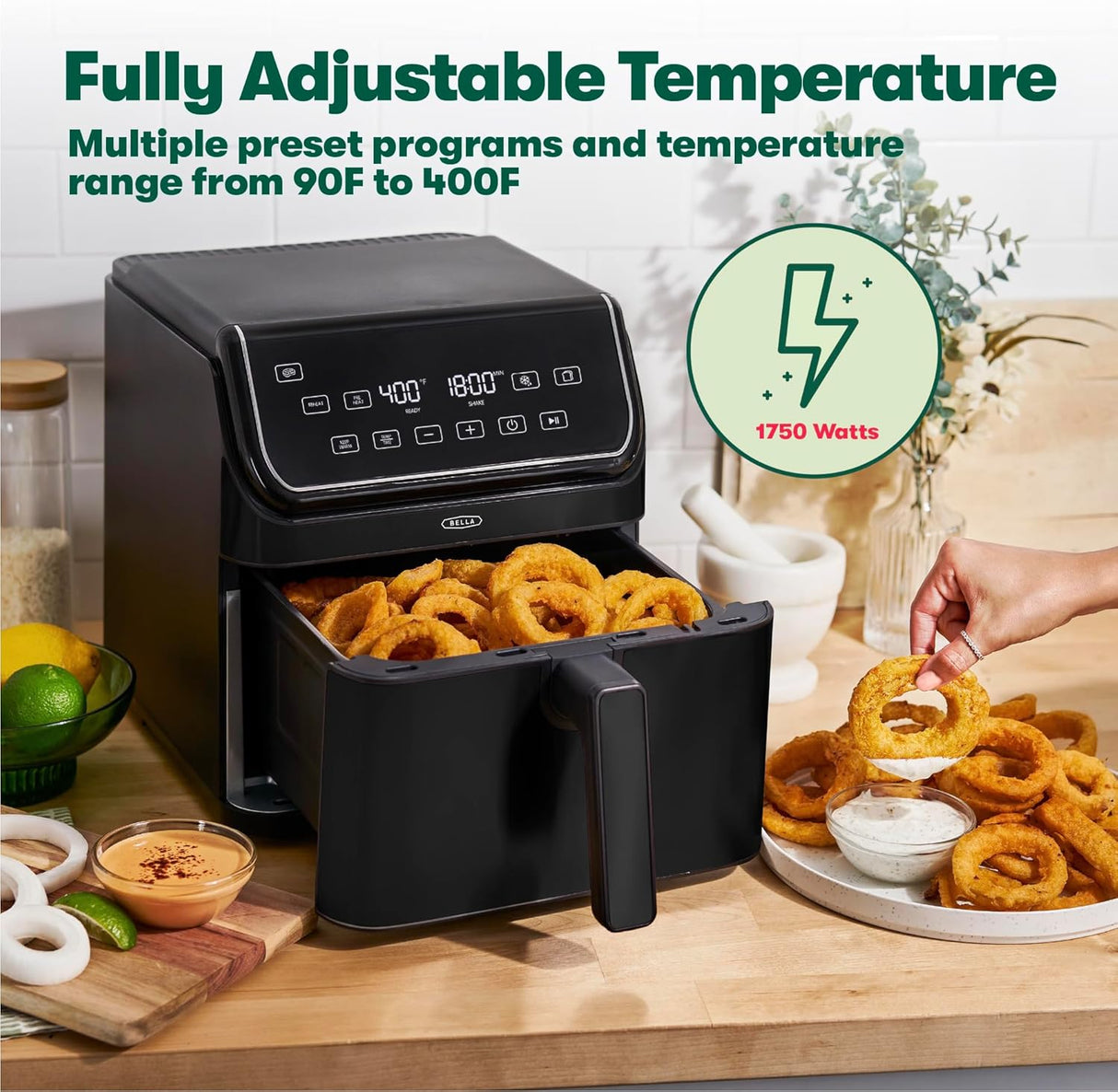 Freidora de aire Bella 8 Qt, 1750W, tecnología TurboCrisp