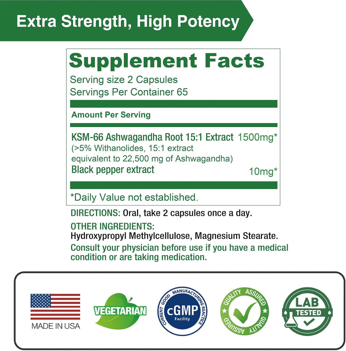 KSM-66 Ashwagandha Lovita | 22,500mg | 130 Cápsulas