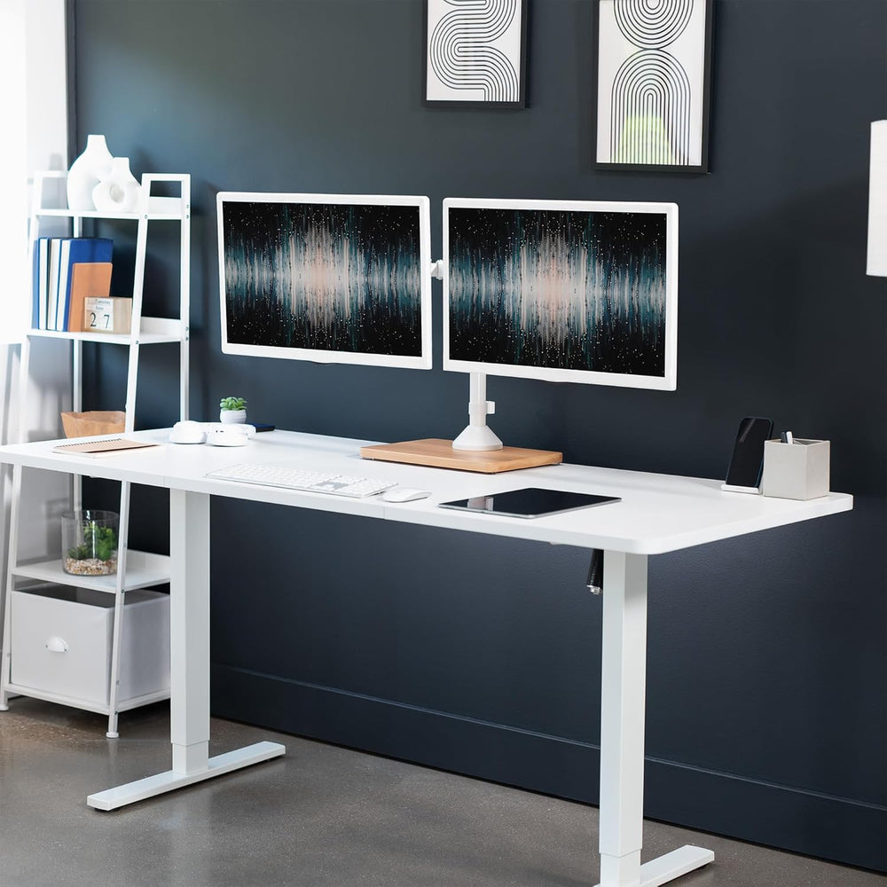 Soporte Doble de Monitor VIVO, Base de Madera, STAND-V002FD-W