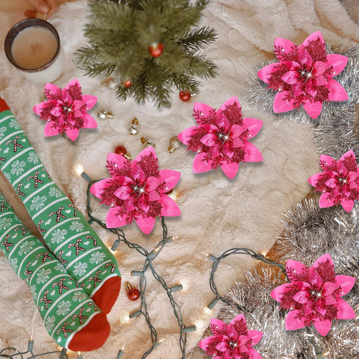 Flores Poinsettia Artificiales, Decoración Navidad, 36 Piezas